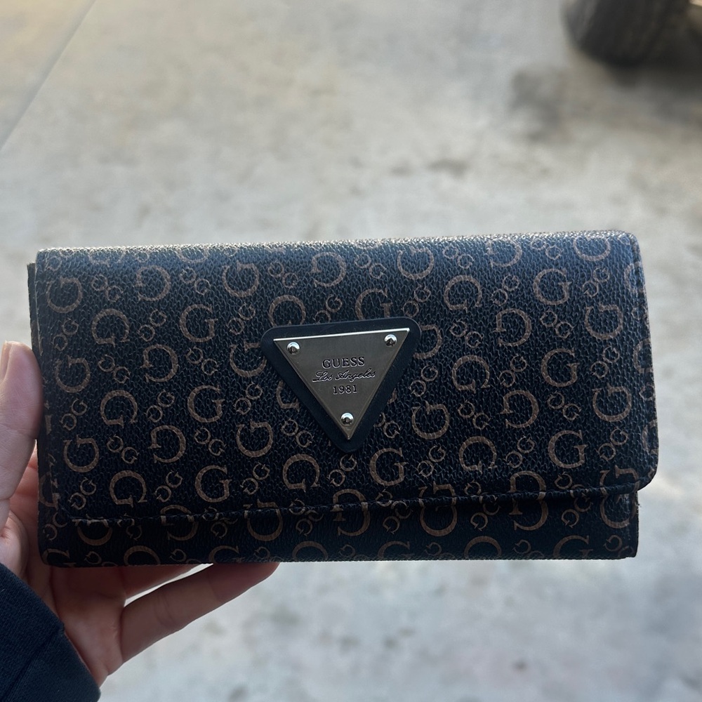 Guess Black and Brown Monogram Wallet